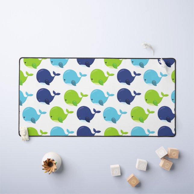 Pattern Of Whales, Cute Whales, Sea Animals Desk Mat (Kids Table)