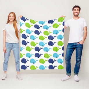 Pattern Of Whales, Cute Whales, Sea Animals Fleece Blanket