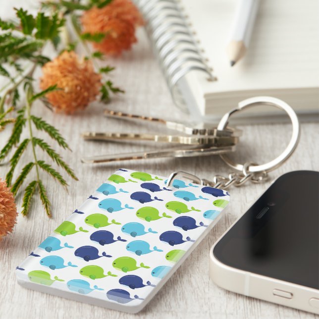 Pattern Of Whales, Cute Whales, Sea Animals Keychain (Front Right)