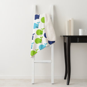 Pattern Of Whales, Cute Whales, Sea Animals Sherpa Blanket