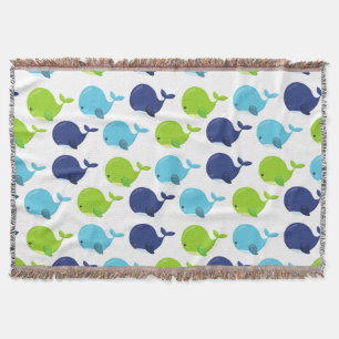 Pattern Of Whales, Cute Whales, Sea Animals Throw Blanket
