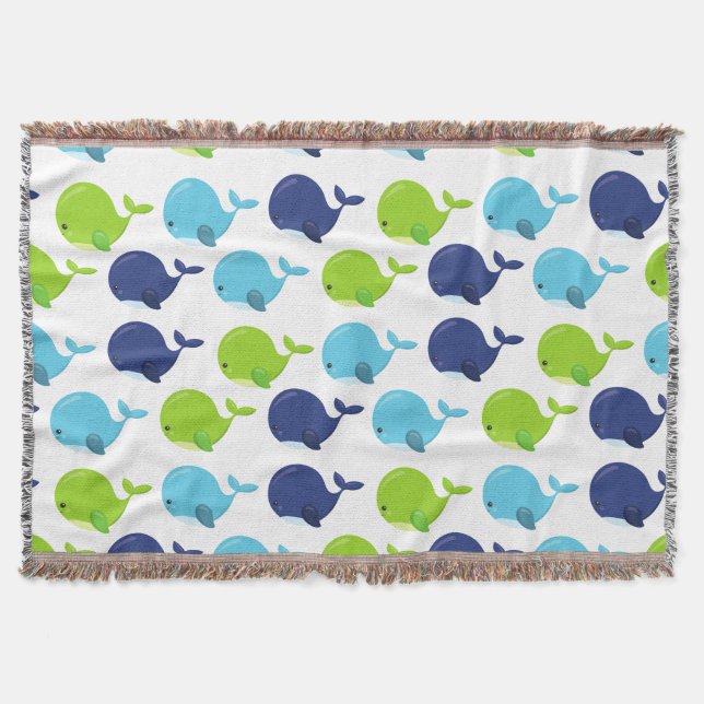 Pattern Of Whales, Cute Whales, Sea Animals Throw Blanket (Front)