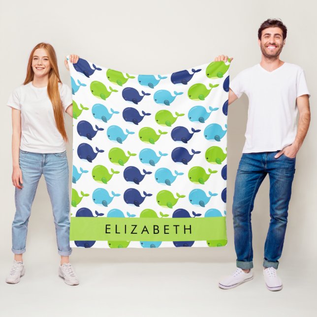 Pattern Of Whales, Cute Whales, Your Name Fleece Blanket (In Situ)