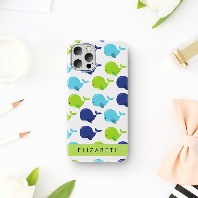 Pattern Of Whales, Cute Whales, Your Name iPhone 16 Case (Creator Uploaded)