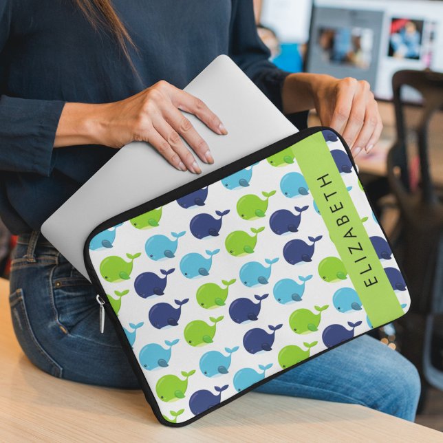 Pattern Of Whales, Cute Whales, Your Name Laptop Sleeve (Creator Uploaded)