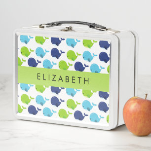 Pattern Of Whales, Cute Whales, Your Name Metal Lunch Box