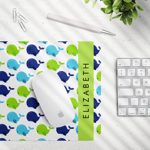 Pattern Of Whales, Cute Whales, Your Name Mouse Pad