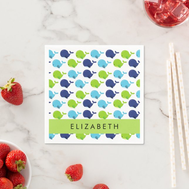 Pattern Of Whales, Cute Whales, Your Name Napkin (Insitu)