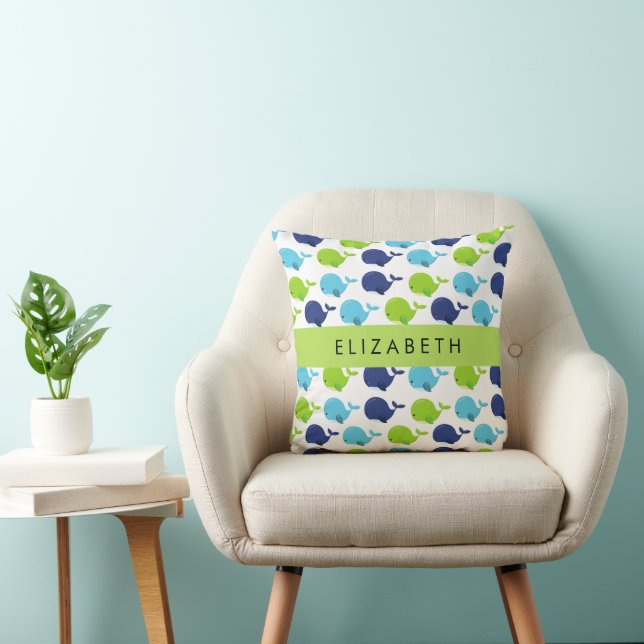 Pattern Of Whales, Cute Whales, Your Name Throw Pillow (Chair)