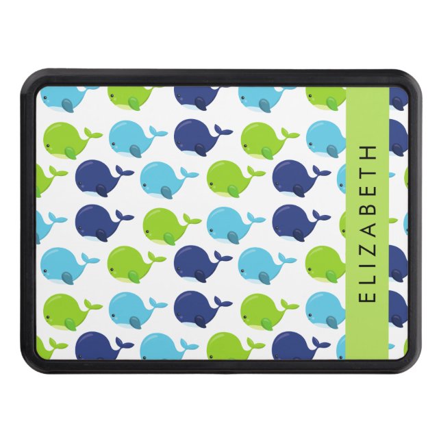 Pattern Of Whales, Cute Whales, Your Name Trailer Hitch Cover (Front)