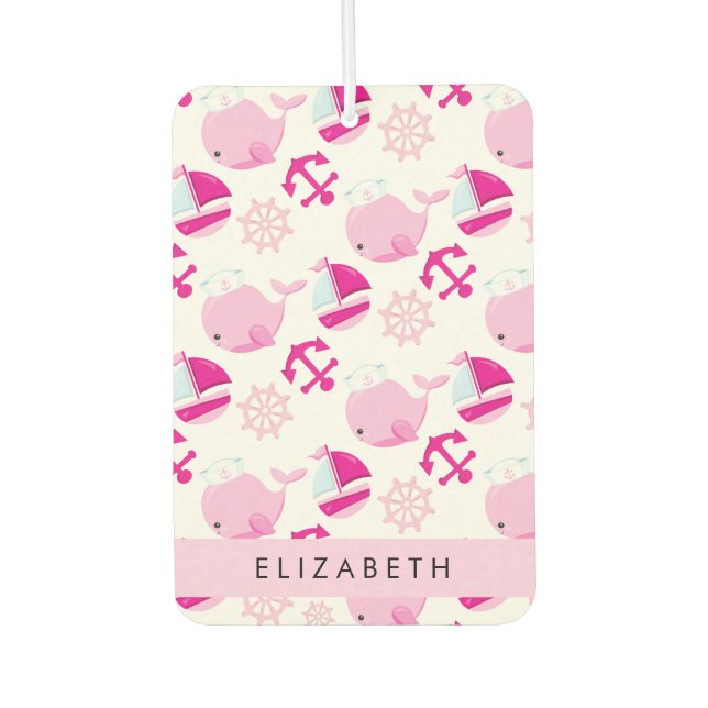 Pattern Of Whales, Pink Whales, Your Name Air Freshener (Front)