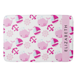 Pattern Of Whales, Pink Whales, Your Name Bath Mat