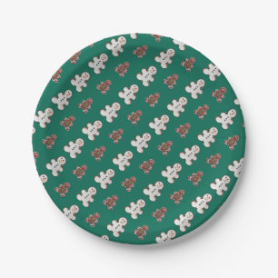 Pattern of white and brown gingerbread men paper plate