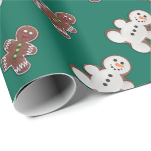 Pattern of white and brown gingerbread men wrapping paper