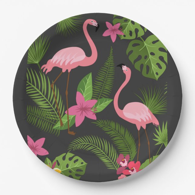 Pattern Peacock Pink with Flower    Paper Plate (Front)