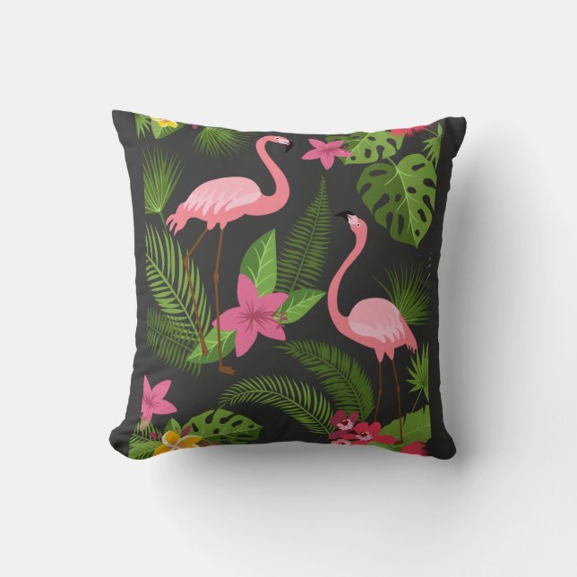 Pattern Peacock Pink with Flower T-Shirt Throw Pillow (Front)