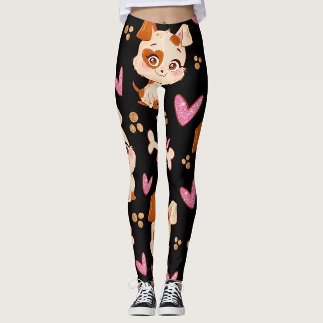 Pattern Pets Cute Funny Puppy Lover     Leggings (Front)