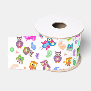 Pattern rainbow owls grosgrain ribbon