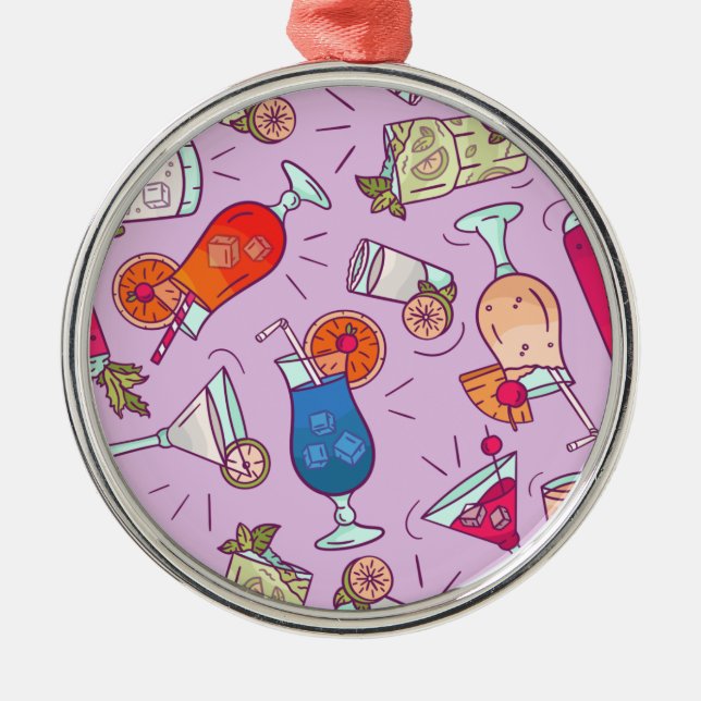 Pattern real cocktails and long drinks metal ornament (Front)