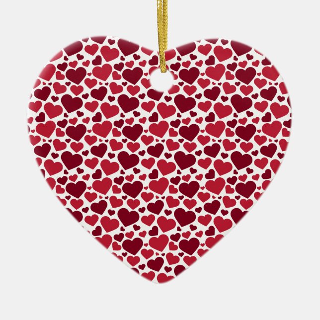 Pattern/Red Hearts Ceramic Ornament (Front)