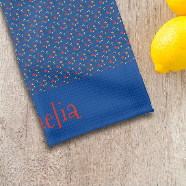 Pattern red yellow mini wildflower blue kitchen towel (Creator Uploaded)