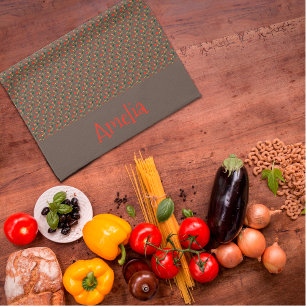 Pattern red yellow mini wildflower brown kitchen towel