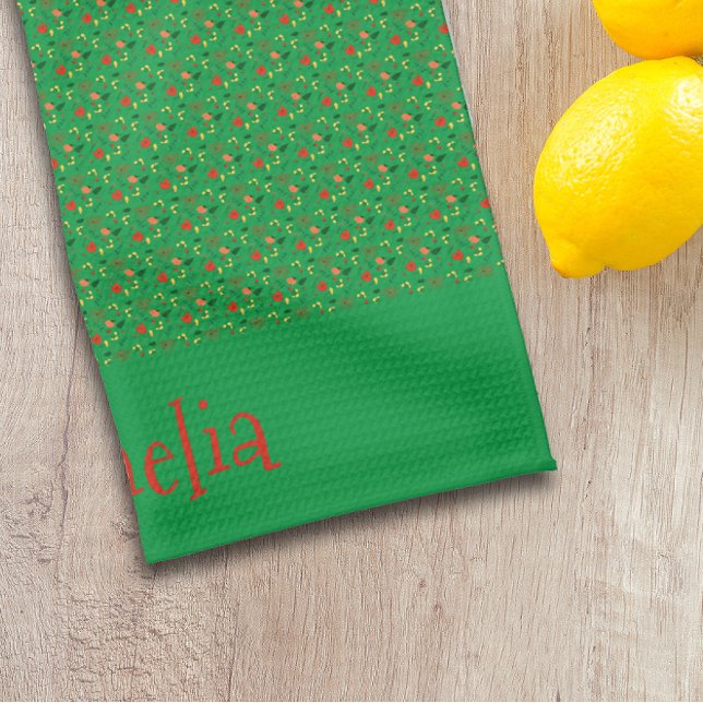 Pattern red yellow mini wildflower green kitchen towel (Creator Uploaded)