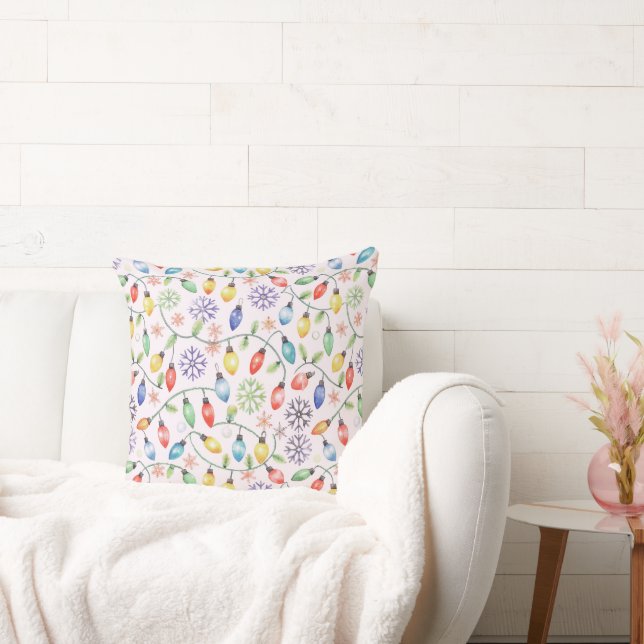 Pattern Retro Christmas Lights Throw Pillow (Couch)