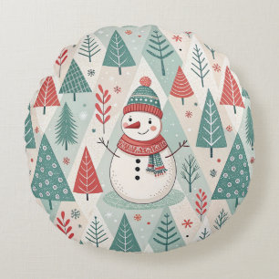 Pattern Scandinavian Snowman Round Pillow
