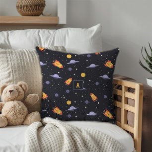 Pattern space lavender orange black monogram throw pillow