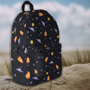 Pattern space lavender orange black printed backpack