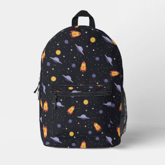 Pattern space lavender orange black printed backpack