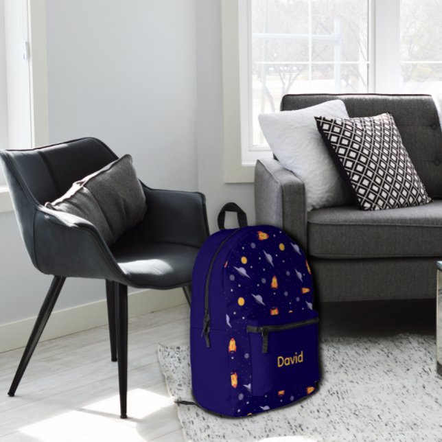 Pattern space lavender orange blue name printed backpack (Creator Uploaded)