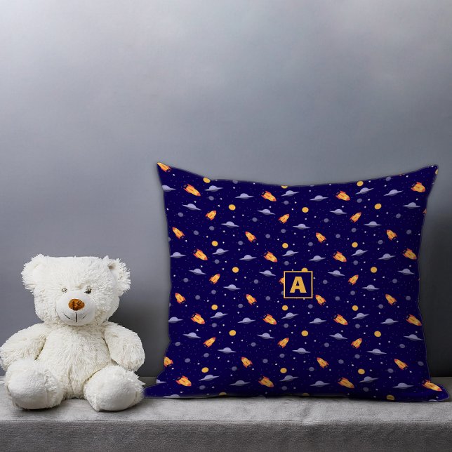 Pattern space lavender orange dark blue monogram throw pillow (Pattern space lavender orange dark blue monogram throw pillow.)