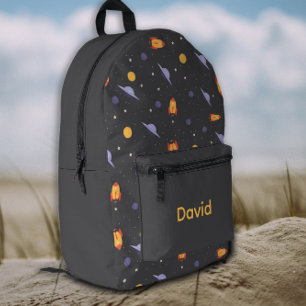 Pattern space lavender orange gray name printed backpack