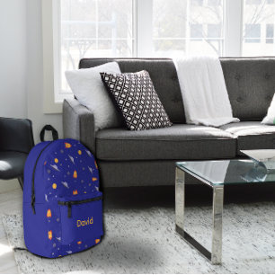 Pattern space lavender orange gray name printed backpack
