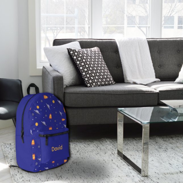 Pattern space lavender orange gray name printed backpack (Creator Uploaded)
