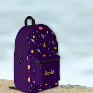 Pattern space lavender orange purple name printed backpack