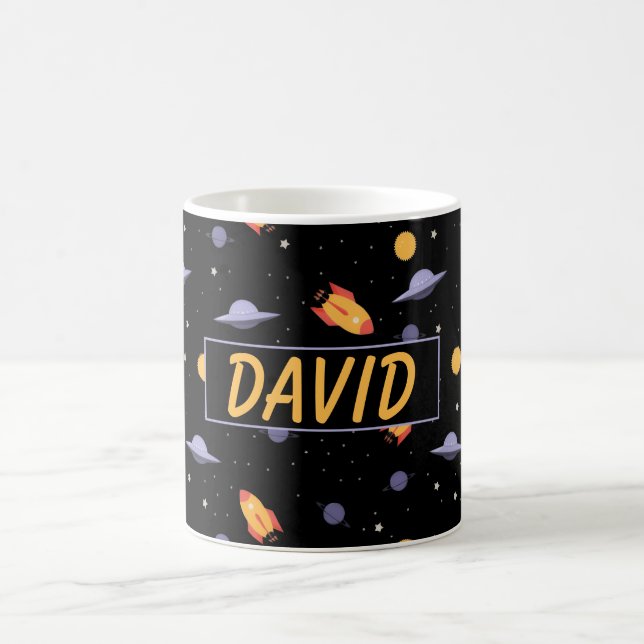 Pattern space  orange black name coffee mug (Center)