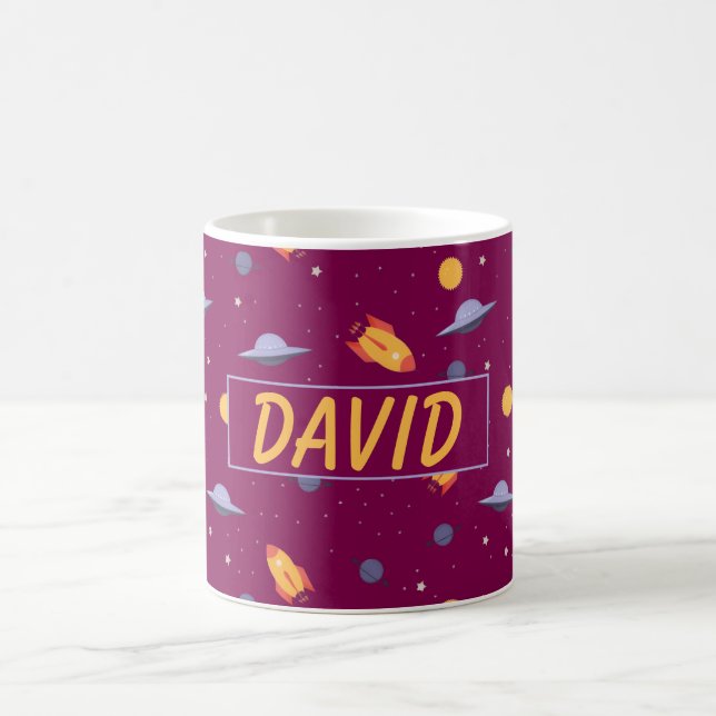 Pattern space  orange red name coffee mug (Center)