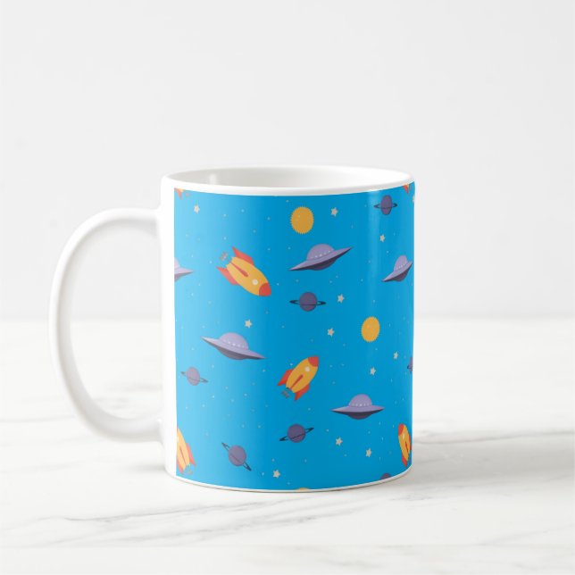Pattern space  orange turquoise  coffee mug (Left)