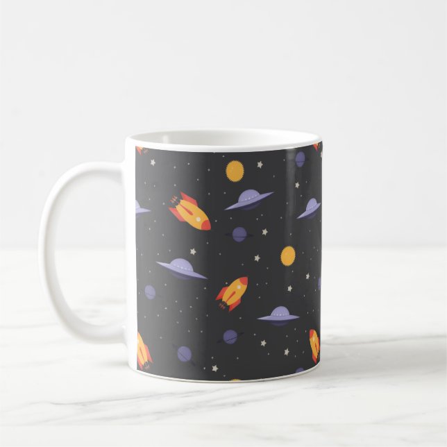 Pattern space ufo orange gray coffee mug (Left)