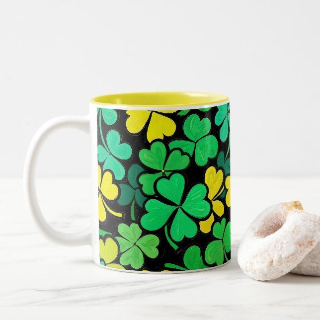 Pattern St. Patrick's Day Clovers Two-Tone Coffee Mug (With Donut)