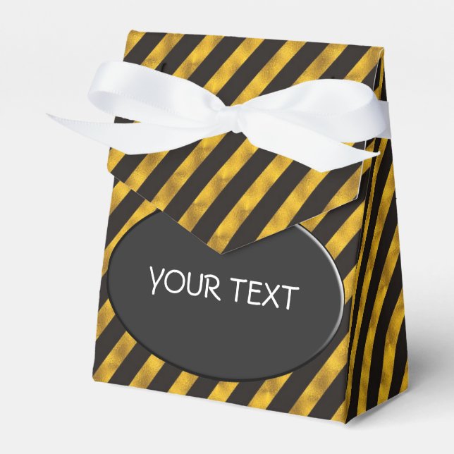 Pattern - stripes gold - black button + your text favor box (Front Side)