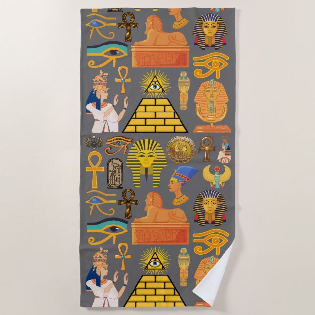 Pattern Symbol Ancient Egyptian Hieroglyphic  Beach Towel (Front)