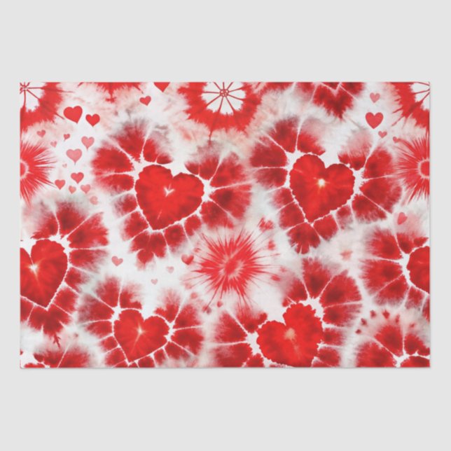 Pattern Tie Dye Red Hearts Tissue Paper (Front)