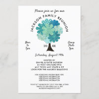 Pattern Tree Family Reunion Blue Green Invitation