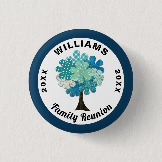 Pattern Tree Family Reunion Blue Green Souvenir 1 Inch Round Button (Front)