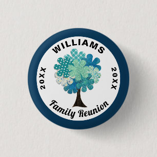 Pattern Tree Family Reunion Blue Green Souvenir 1 Inch Round Button