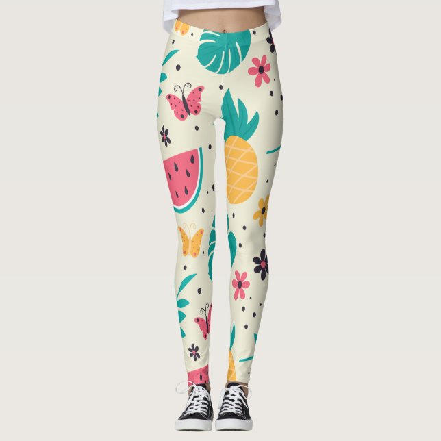 Pattern Tropical Fruit Watermelon Pineapple   Leggings (Front)